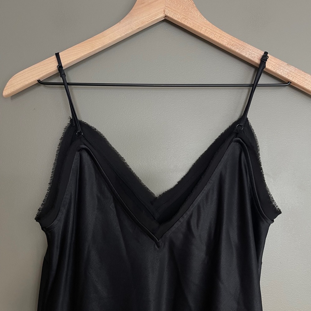 FRAME Satin Lounge Tank Top In Black Sz Small Sleeveless Blouse Chic Sexy Silky - Picture 16 of 16